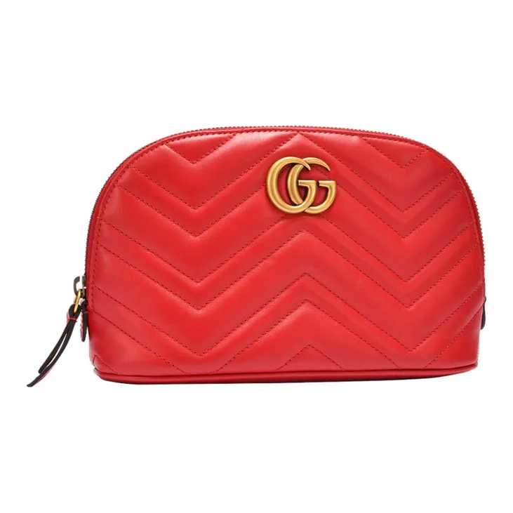 GUCCI GG Marmont Quilting Leather Makeup Bags Toiletry Bags Clutches Large Size Women's Red-2