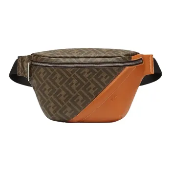 FENDI Coated Canvas With Leather Sling Bag Fanny Pack Men's Brown