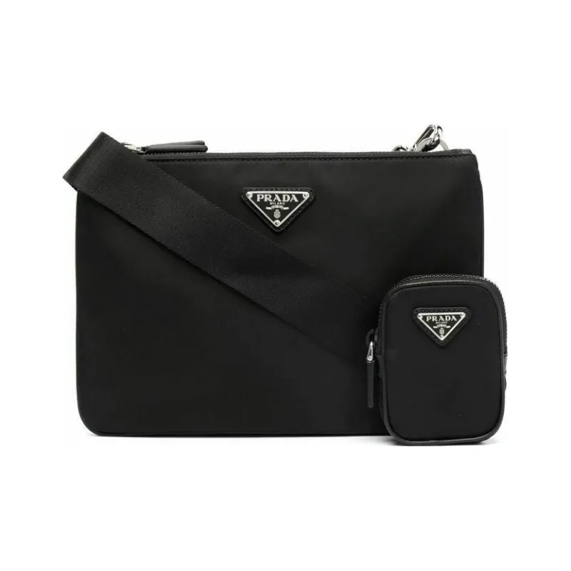 PRADA Recycled Nylon Saffiano Leather 2 in 1 Crossbody Bag Shoulder Bag Men's Black-0