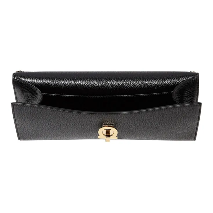 FERRAGAMO GANCINI Cow Leather Shoulder Bag Crossbody Bag Mini Women's Black-2