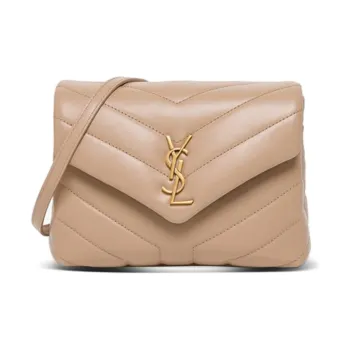 SAINT LAURENT Quilted Leather Crossbody Bag, Shoulder Bag Women's Dark Beige