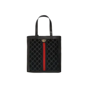 GUCCI Velvet With Leather Tote Bag Shopping Bag Shoulder Bag Handbag Medium Size Unisex Dark Blue/Black