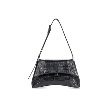 Balenciaga Downtown Crocodile Embossed Calfskin Handbag, Shoulder Bag, Crossbody Bag Trumpets Unisex Black