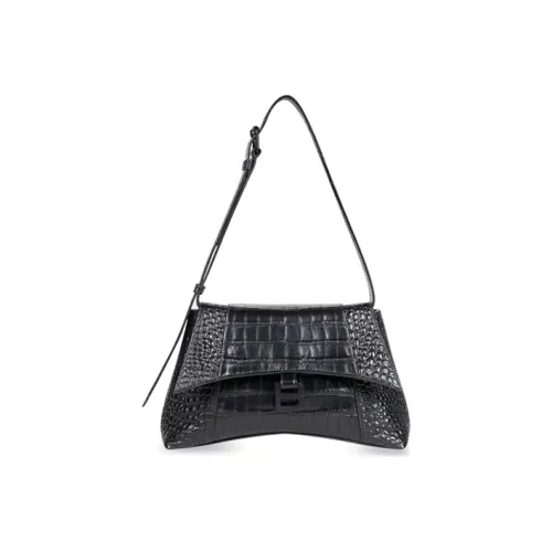 Balenciaga Downtown Crocodile Embossed Calfskin Handbag, Shoulder Bag, Crossbody Bag Trumpets Unisex Black