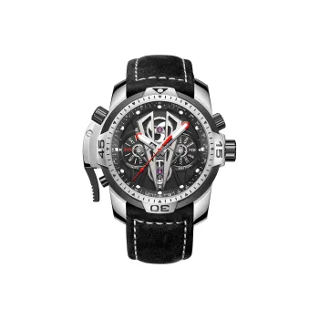REEF TIGER Aurora Mechanical Movement Genuine Leather Strap Watch Men's Watches Black Dial