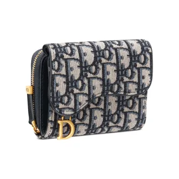 DIOR Saddle Jacquard Canvas Canvas Bag Card Holder Wallet Unisex Blue