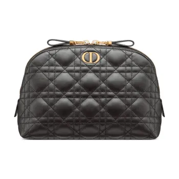 DIOR Caro Series Sheepskin Makeup Bag Women's Black