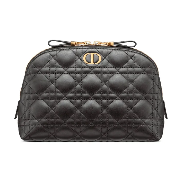 DIOR Caro Series Sheepskin Makeup Bag Women's Black-0