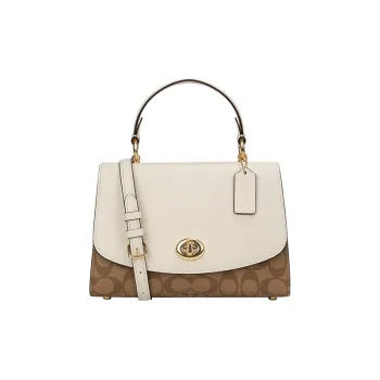 COACH Tilly Leather Handbag Crossbody Bag Shoulder Bag Medium Size Women's White & Brown Monogram