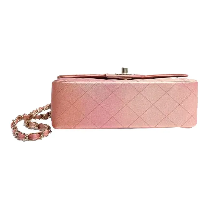 CHANEL Classic Flap CF Litchi Cow Leather Crossbody Bags Shoulder Bags Women's Dazzling Metal Pink-4