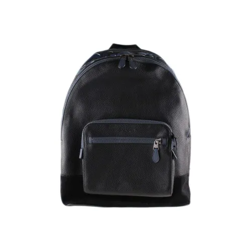 COACH West Matte Pebbled Leather And Suede Leather Backpack Large Size Men's Black Blue