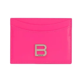 Balenciaga Hourglass Calfskin Card Clip Card Holder Women's Neon Pink