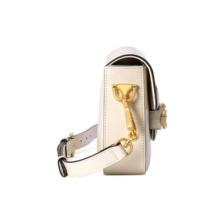 GUCCI Horsebit 1955 Leather Messenger Bag Saddle Bag Shoulder Bag Crossbody Bag Mini Women's White-3