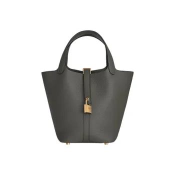 HERMES Little Bull Leather Basket Bag Handbag Bucket Bag 22 Women's 0L Grismeyer Rain Cloud Gray
