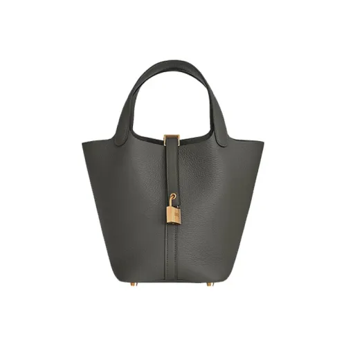 HERMES Little Bull Leather Basket Bag Handbag Bucket Bag 22 Women's 0L Grismeyer Rain Cloud Gray