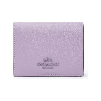 COACH Snap Wallet Leather Purse Card Bag Wallet Small Size Unisex Macaron Purple