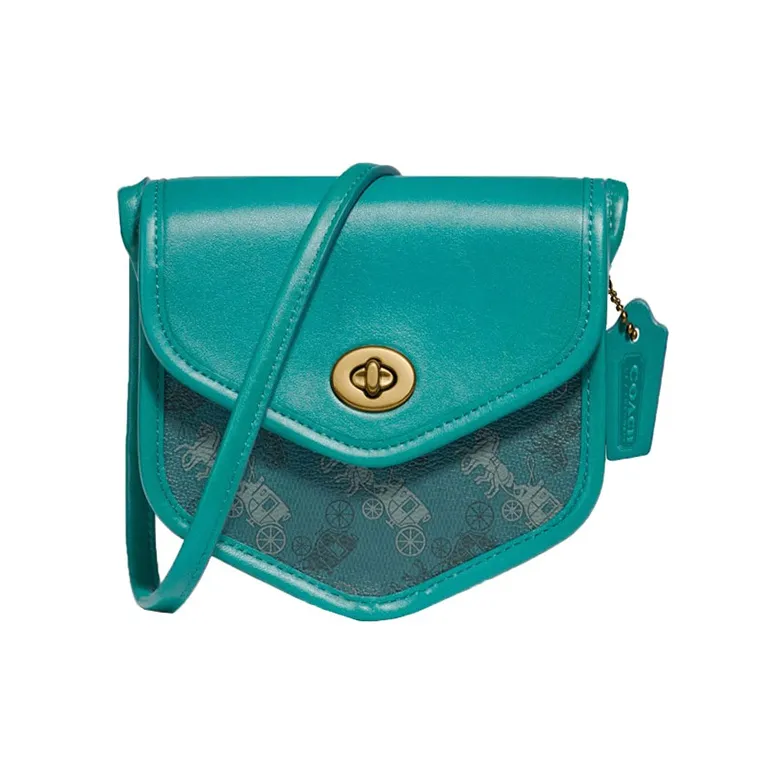 COACH Turnlock Leather Shoulder Bag, Crossbody Bag Small Size Women's Lake Green-0