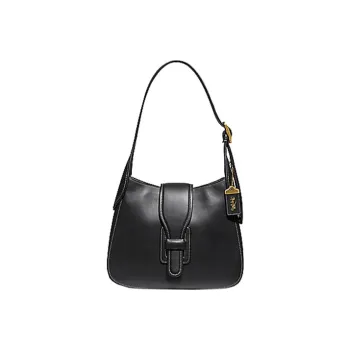 COACH Courier Tanned Leather Shoulder Bag Women's Black