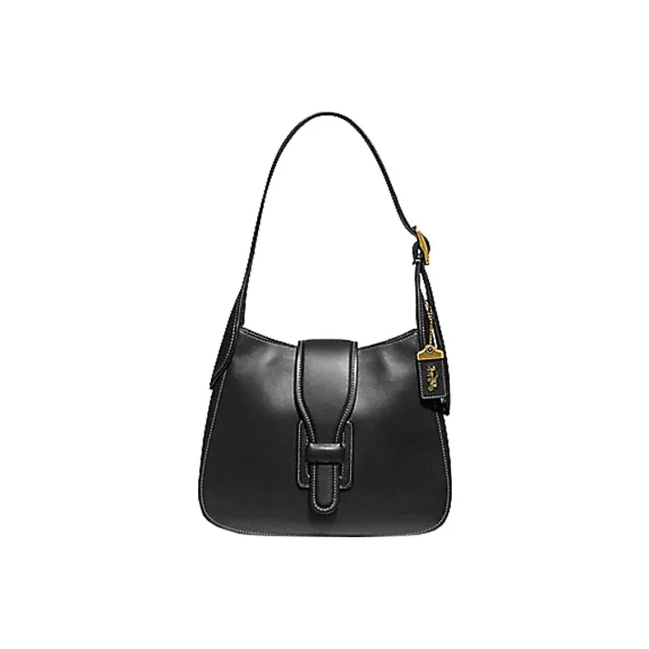 COACH Courier Tanned Leather Shoulder Bag Women's Black-0