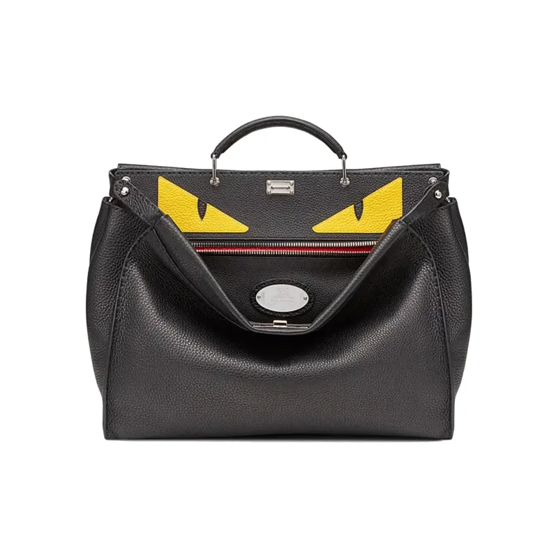 FENDI Peekaboo Cow Leather Tote Bag Shopping Bag Briefcase Handbag Regular Men's Black-0