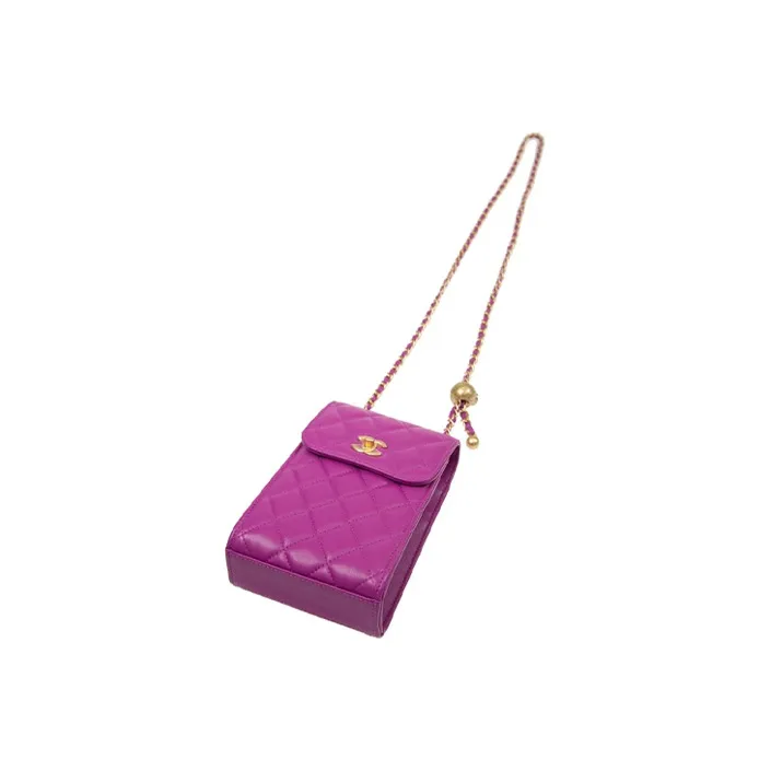 CHANEL Lambskin Chain Flap Cell Phone Pouch Women's Purple-3