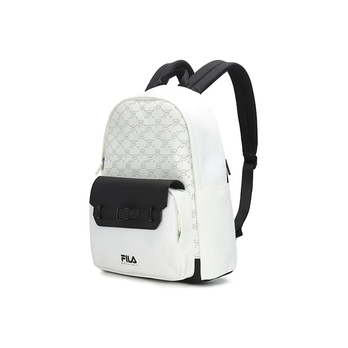 FILA Synthetic Leather Patchwork Fabric Backpack Regular Unisex Standard White-1