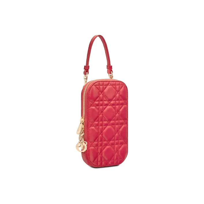 DIOR Lady Dior Sheepskin Smartphone Pocket Cell Phone Pouch Women's Overripe Plum Color-1