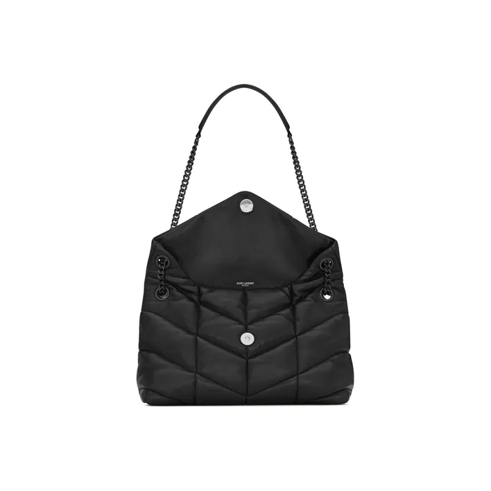 SAINT LAURENT LOULOU Sheepskin Chain Crossbody Bag Shoulder Bag Women's Black-3