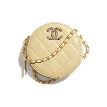 CHANEL 19Bag Lambskin Round Bag, Crossbody Bag, Shoulder Bag Women's Yellow