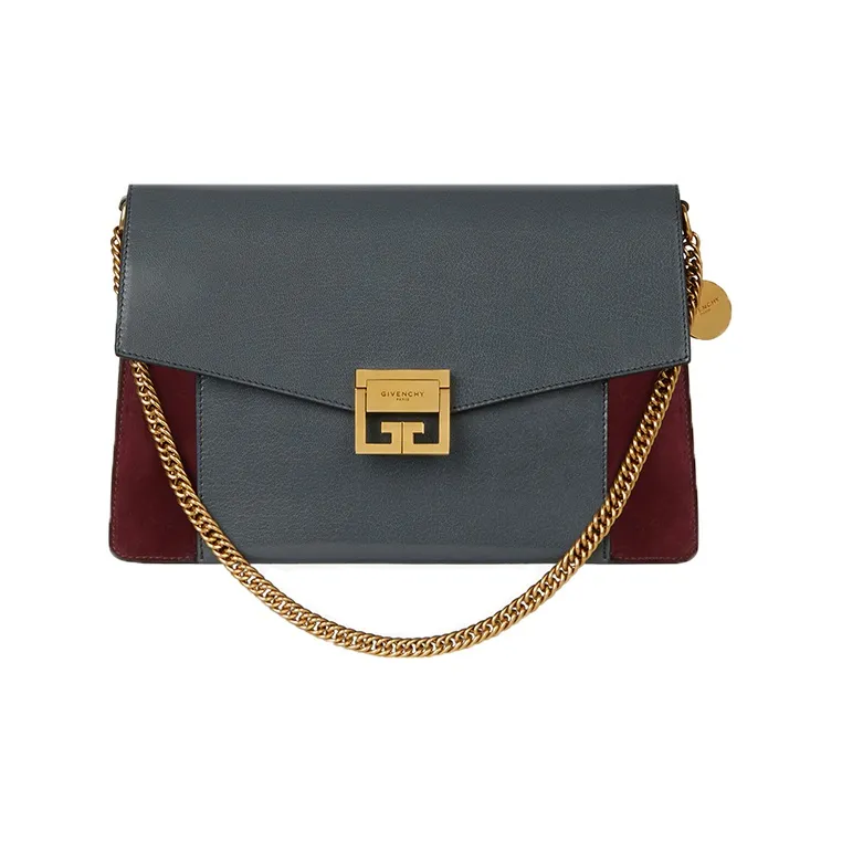 Givenchy Leather With Suede Shoulder Bag, Crossbody Bag Medium Size Women's Indigo/Brown-3