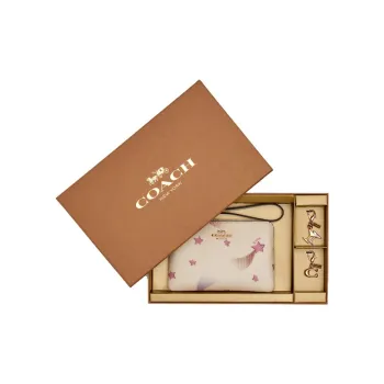 COACH Boxed Leather Wrist Bag Clutch Mini Women's Chalk White