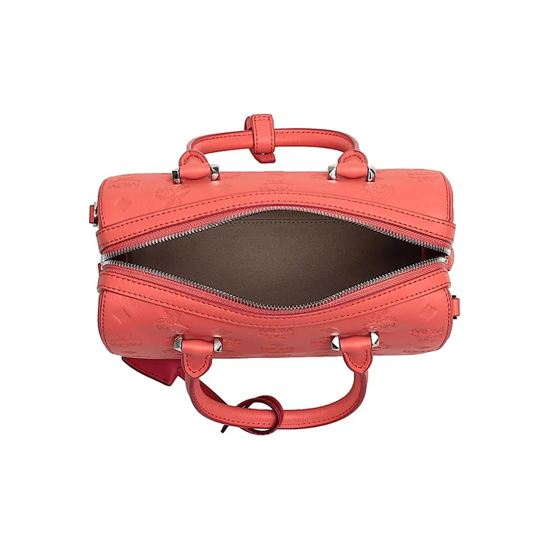 MCM Essential Visetos Origina Leather Boston Bag Handbag Shoulder Bag Crossbody Bag Regular Women's Candy Red-5