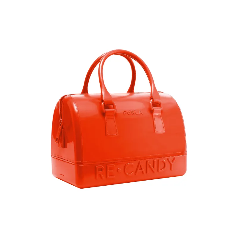 Furla Candy Polyurethane Boston Bag Shoulder Bag Crossbody Bag Handbag Medium Size Women's Orange Red-1