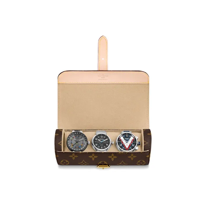 LOUIS VUITTON 3 Watch Case Monogram Canvas Brown-3