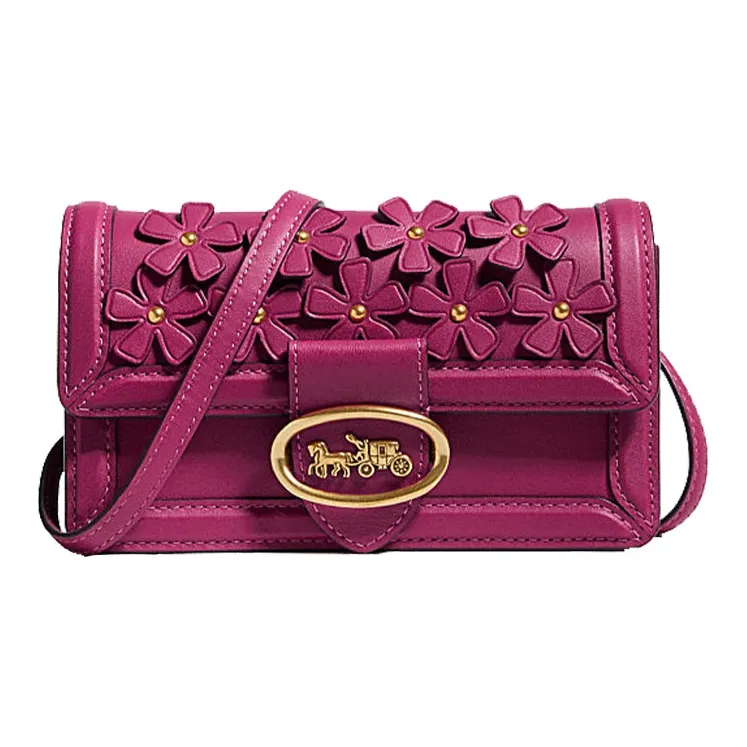 COACH Riley Leather Trunk Bag Small Square Bag Handheld One Shoulder Crossbody Fanny Pack Small Size Women's Rose Red-0