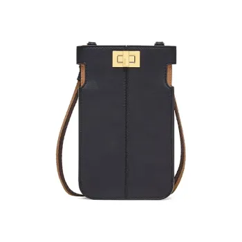 FENDI Peekaboo Leather Shoulder Bag, Crossbody Bag, Cell Phone Pouch Unisex Black