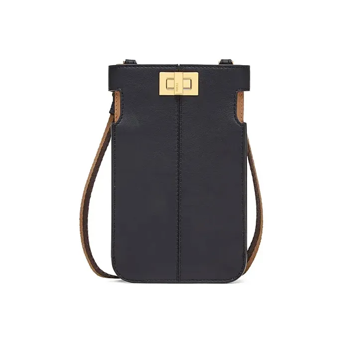 FENDI Peekaboo Leather Shoulder Bag, Crossbody Bag, Cell Phone Pouch Unisex Black-0