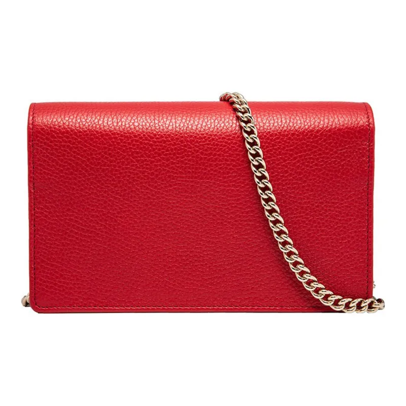 GUCCI Litchi Grain Leather Crossbody Bag, Shoulder Bag Women's Red-3