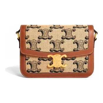 CELINE Triomphe Plant Material, Cow Leather Crossbody Bag, Handbag, Shoulder Bag Women's Natural Color/Tan