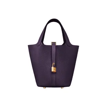 HERMES Maurice Bullock Leather Basket Bag Handbag Bucket Bag 18 Women's N5 Cassis Blackcurrant Color