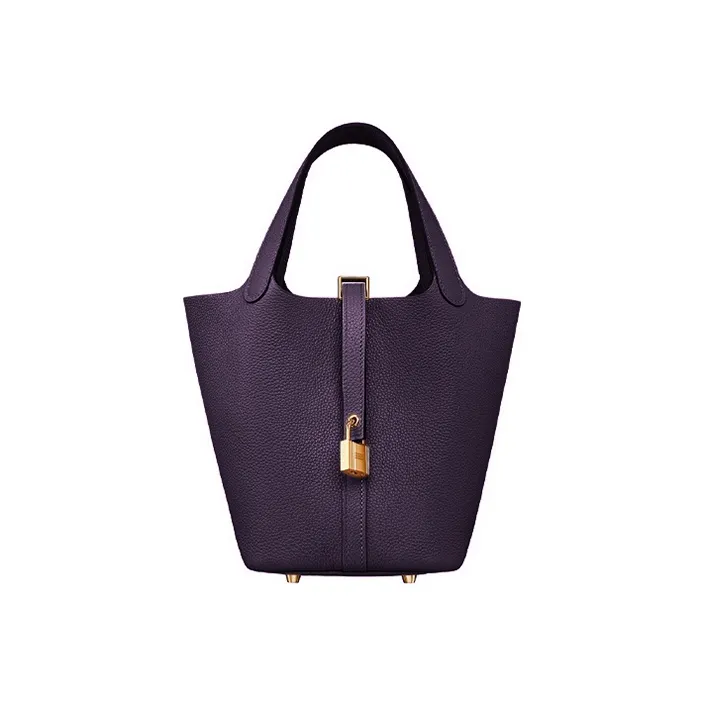 HERMES Maurice Bullock Leather Basket Bag, Bucket Bag, Handbag 18 Women's N5 Cassis Black Currant Color-0