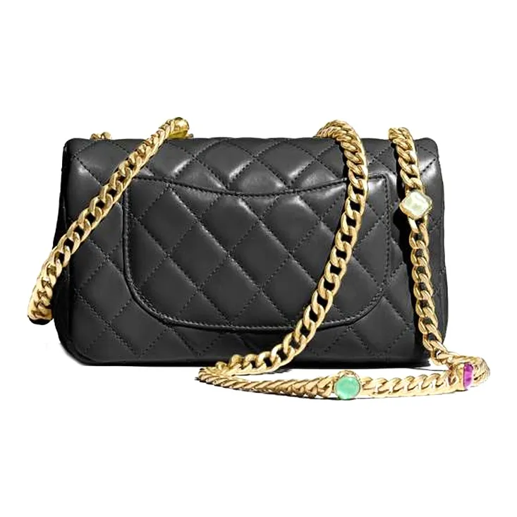 CHANEL Classic Flap CF Lambskin & Metal Resin Flap Bag, Shoulder Bag, Crossbody Bag Mini Women's Black & Multicolor-1