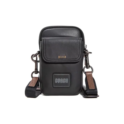 COACH Pacer Leather Cell Phone Pouch Wallet Shoulder Bag Crossbody Bag Small Size Men's Black
