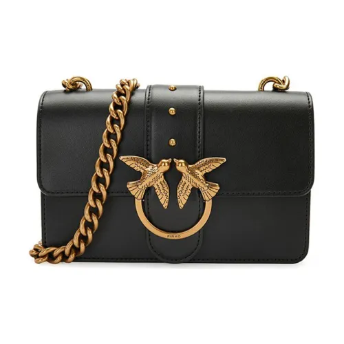 PINKO SIMPLY Leather Swift Bag Crossbody Bag Shoulder Bag Mini Women's Black Black Gold