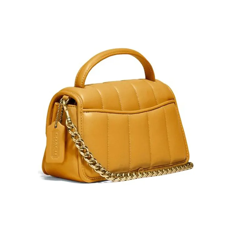 COACH Turnlock Sheepskin Leather Portable Crossbody Bag, Shoulder Bag Medium Size Women's Buttercup Yellow-1