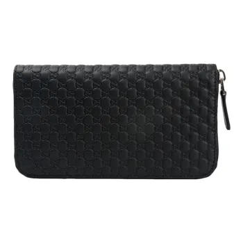 GUCCI BLACK LEATHER ZIP AROUND LONG WALLET