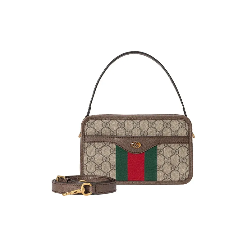 GUCCI Ophidia Canvas With Leather Portable Crossbody Bag Shoulder Bag Small Size Women's Ebony/Brown-1