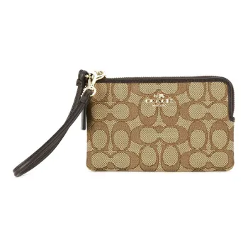 COACH Wristlet Fabric With Leather Wrist Bags Clutches Small Size Women's Khaki