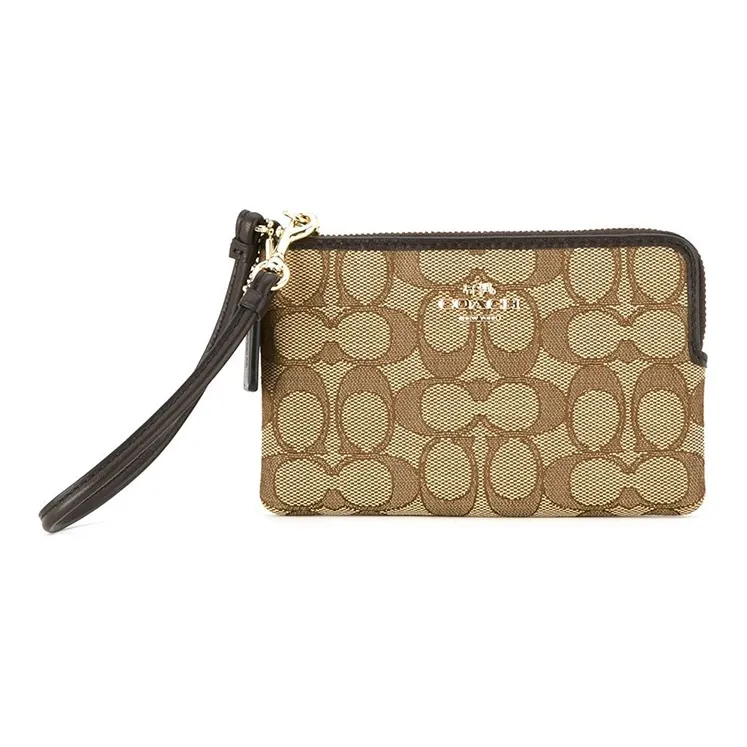 COACH Wristlet Fabric With Leather Wrist Bags Clutches Small Size Women's Khaki-0