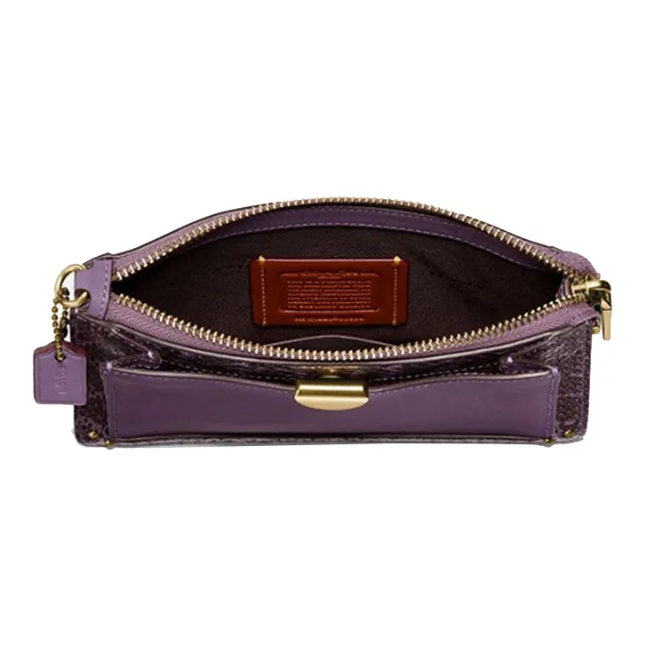 COACH Dreamer Snake Skin Pattern Leather Clutch Wrist Bag Pochette Handbag Regular Women's Mixed Lavender Purple-1